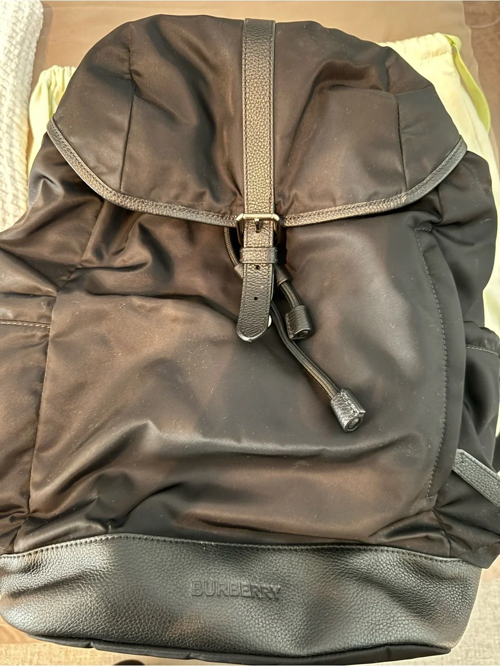 AUTHENTIC Burberry Diaper Bag Backpack. With Black nylon and leather trim.